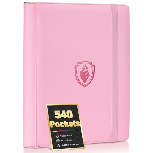 Fabmaker Premium 9 Pocket Card Binder for 540 Cards Fabmaker PU Cover Trading Card Binder Sturdy Card Collection Album Sleek Card Holder Folders for Game Cards Sports Cards Pink - Image 1