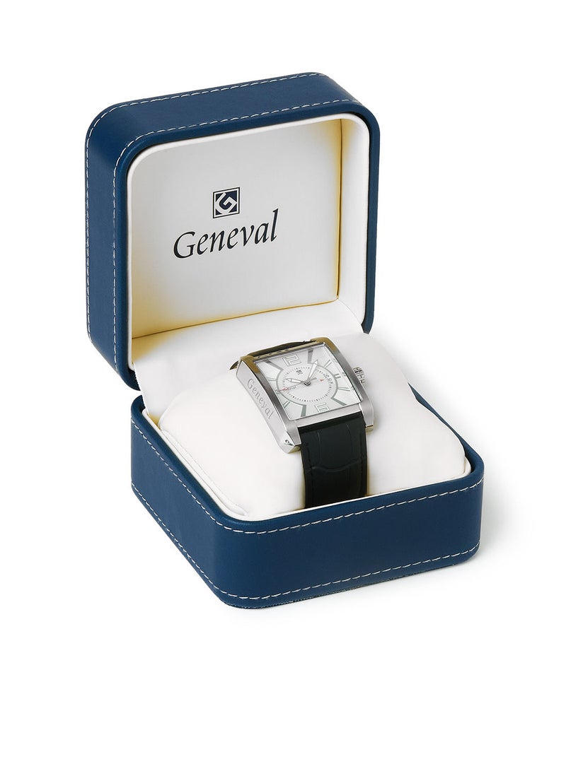 GENEVAL ساعة يد تناظرية بحزام جلد GR111WWB - 40 مم - أسود - Image 5