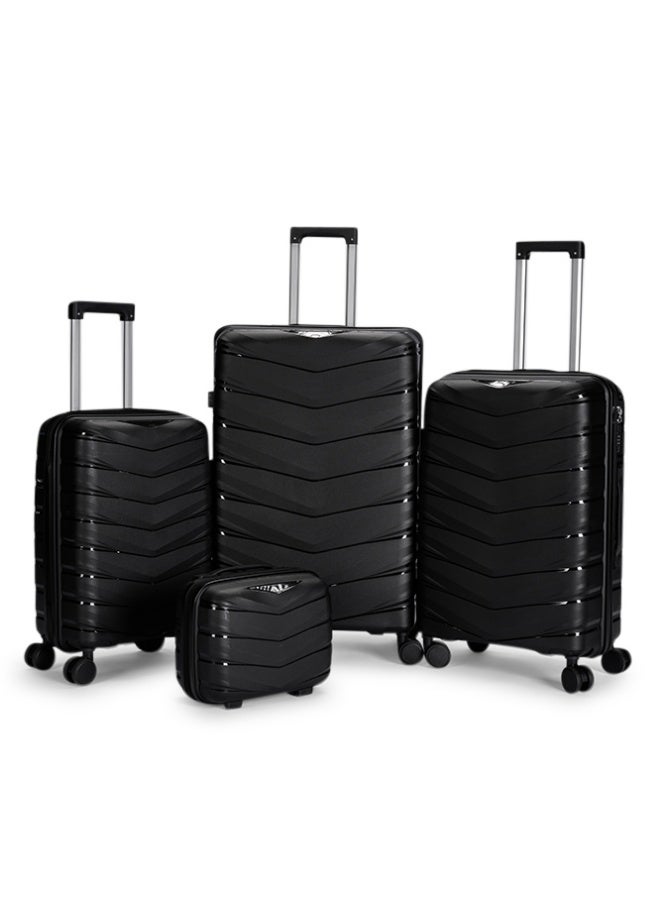 ليمرا طقم شنط سفر مكون من 4 حقائب أمتعة مصنوع من مادة البولي بروبلين المقاومة للكسر لون أسود - Image 1