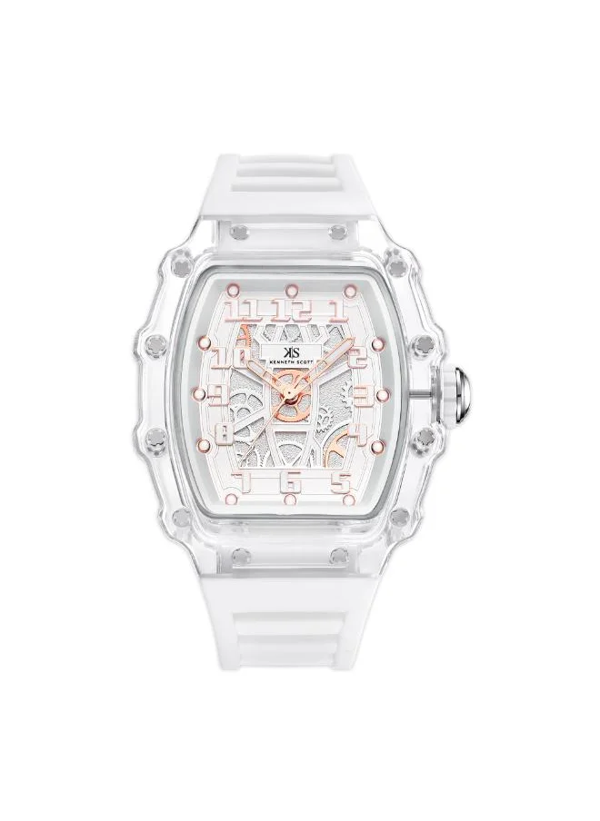 KENNETH SCOTT Men's Analog Display Watch With White Silicone Strap - K25009-SSWW