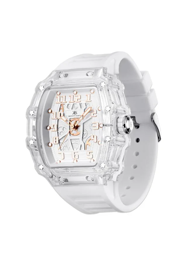 KENNETH SCOTT Men's Analog Display Watch With White Silicone Strap - K25009-SSWW