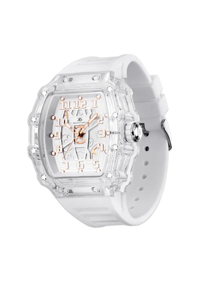 كينيث سكوت Men's Analog Display Watch With White Silicone Strap - K25009-SSWW