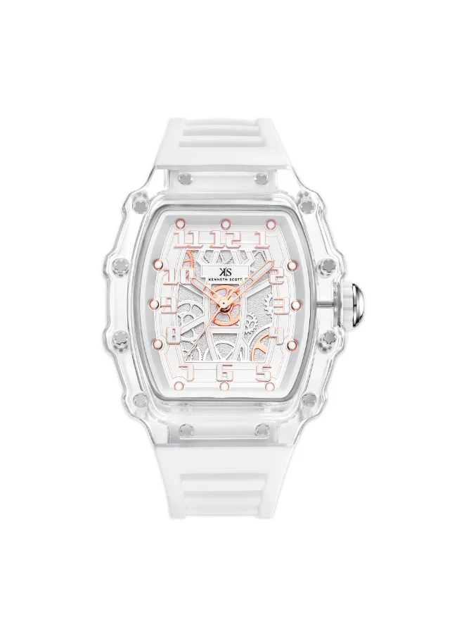 كينيث سكوت Men's Analog Display Watch With White Silicone Strap - K25009-SSWW