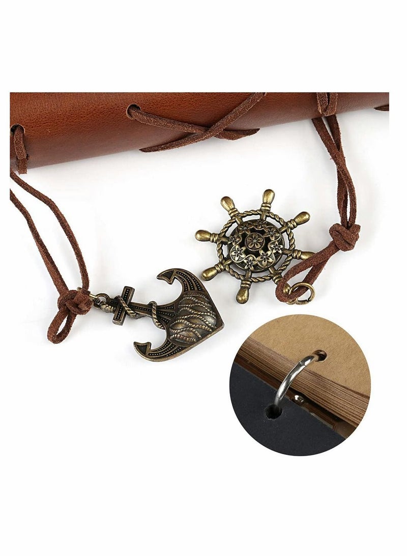 XiuWoo Leather Writing Journal Notebook, DIY Scrapbook Photo Album "Compass Adventure" Memories Unlined Paper, Retro Pendants, Classic Embossed Brown for Birthday Anniversary Wedding 60 Pages, - Image 3