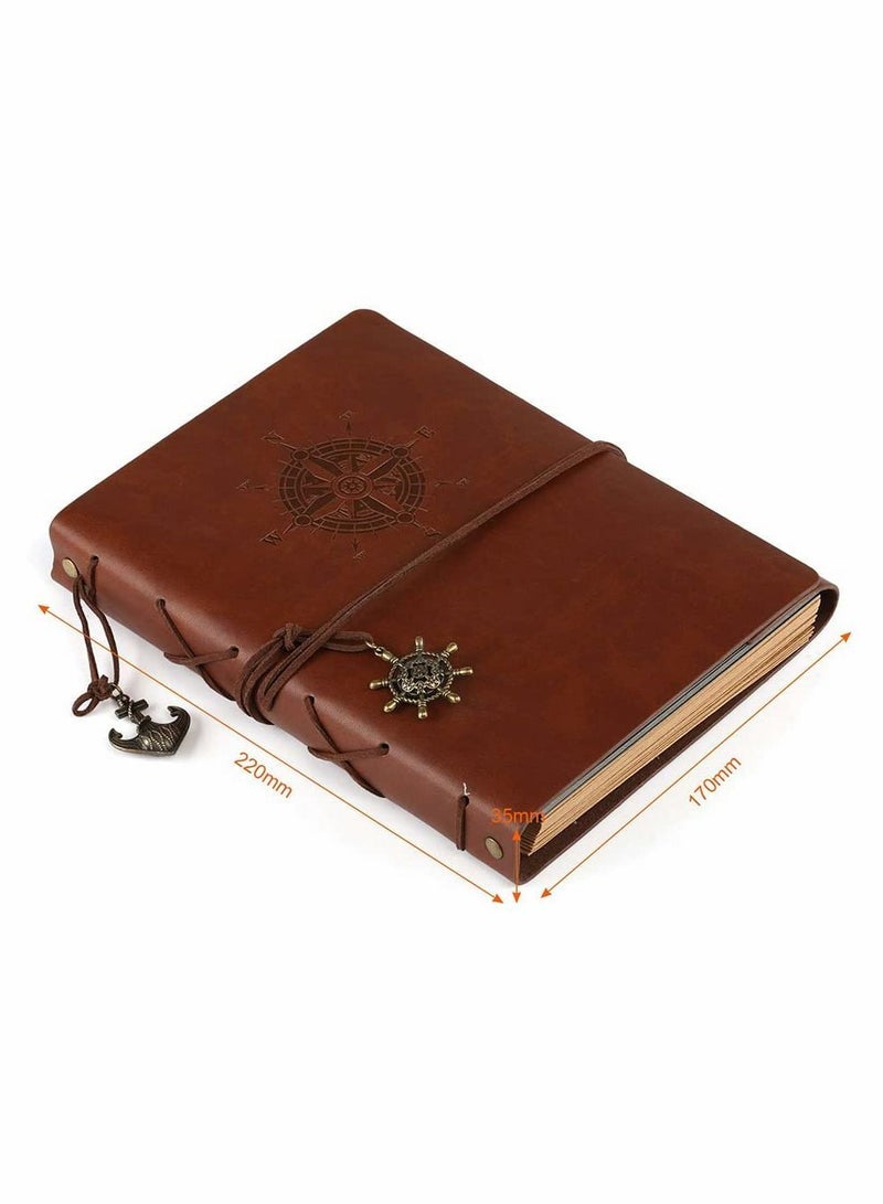 XiuWoo Leather Writing Journal Notebook, DIY Scrapbook Photo Album "Compass Adventure" Memories Unlined Paper, Retro Pendants, Classic Embossed Brown for Birthday Anniversary Wedding 60 Pages, - Image 5