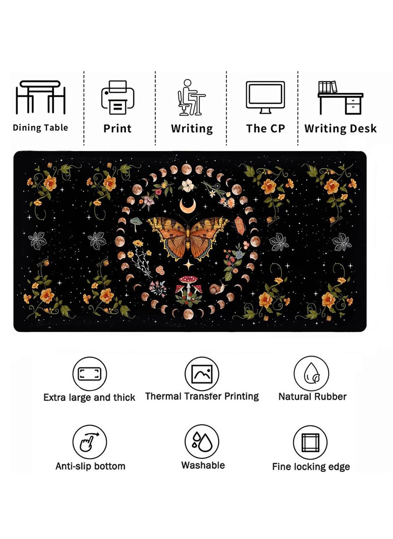FANTECH - Large Gaming Mouse Pad Mushroom Phase Moon Phase Desk Mat, Boho Flowers and Leaves Computer Big Mouse Pad Washable Cloth Non-Slip Rubber Base Keyboard Pad Mouse Mat for Office with Stitched Edges  ( 70cm x 30cm x 2 mm ) - Image 1