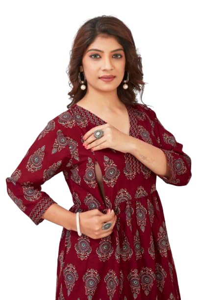 SKY FAB Women Viscose Rayon Anarkali Maternity And Feeding Zip kurti pant Set - Image 1