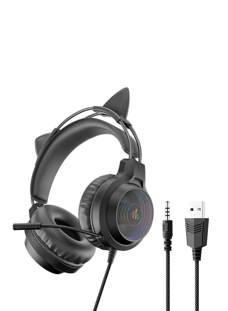 General Gaming Headset PC Headset with 7.1 Surround Sound, Noise Canceling Over Ear USB Wired Headphones with Microphone & RGB LED Light, Wired Gaming Headphones with 360° Pickup Microphone  - Image 1