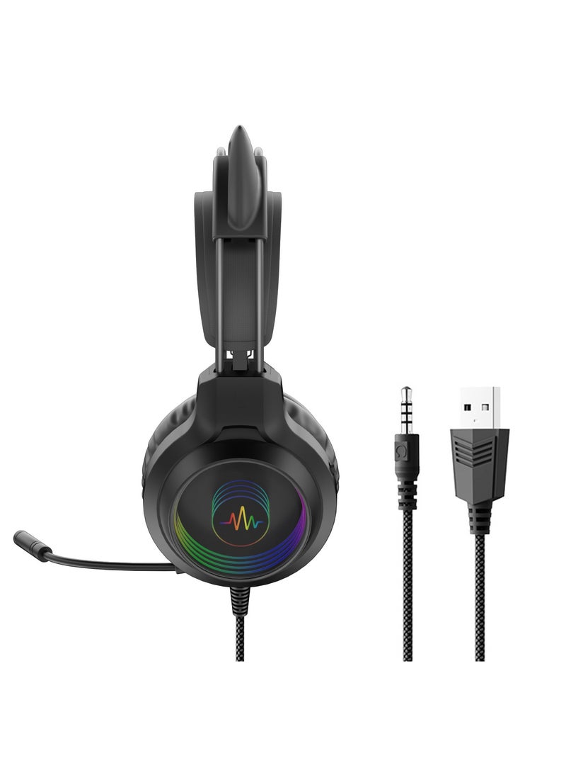 General Gaming Headset PC Headset with 7.1 Surround Sound, Noise Canceling Over Ear USB Wired Headphones with Microphone & RGB LED Light, Wired Gaming Headphones with 360° Pickup Microphone  - Image 4