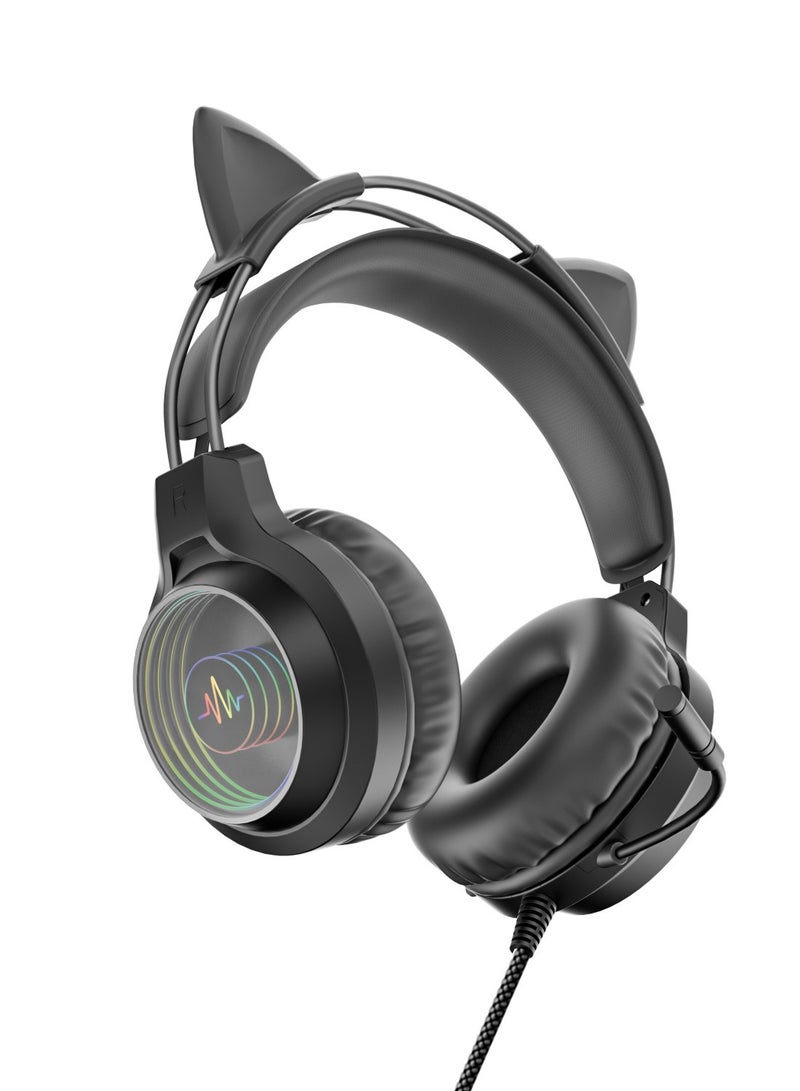 General Gaming Headset PC Headset with 7.1 Surround Sound, Noise Canceling Over Ear USB Wired Headphones with Microphone & RGB LED Light, Wired Gaming Headphones with 360° Pickup Microphone  - Image 3