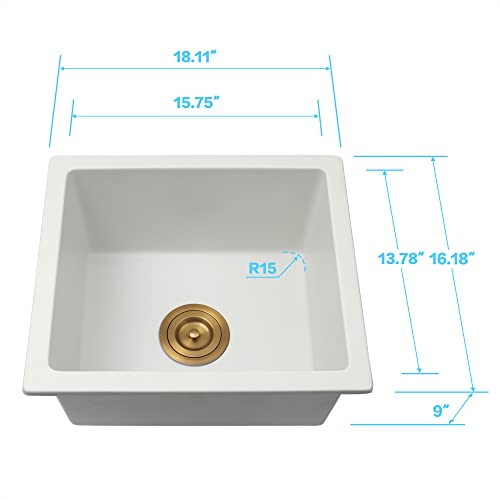Lonsince White Bar Sink Undermount,16 X 18 inch Small Composite Bar Sink,Granite Kitchen & Bar Sinks (White, 16" X 18") - Image 4