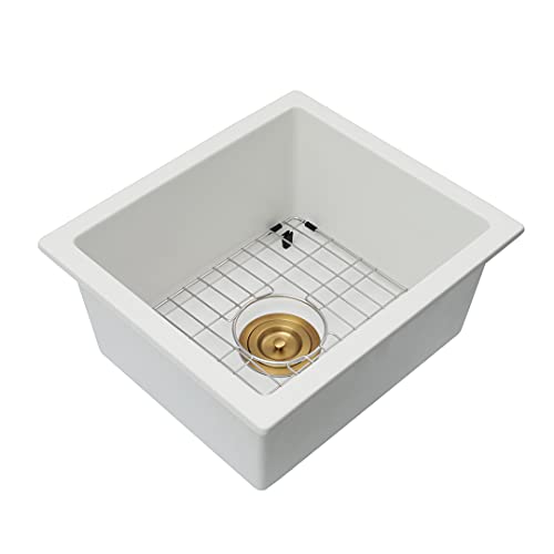 Lonsince White Bar Sink Undermount,16 X 18 inch Small Composite Bar Sink,Granite Kitchen & Bar Sinks (White, 16" X 18") - Image 3