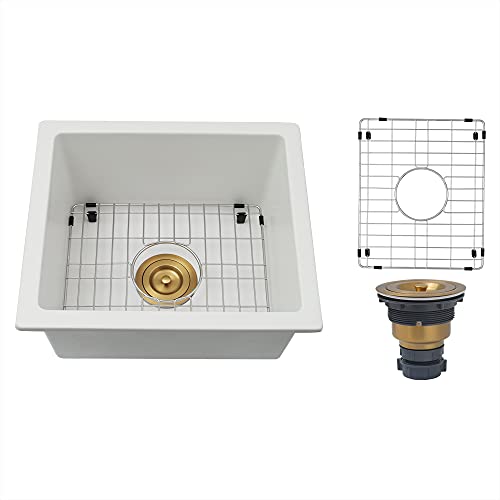 Lonsince White Bar Sink Undermount,16 X 18 inch Small Composite Bar Sink,Granite Kitchen & Bar Sinks (White, 16" X 18") - Image 1