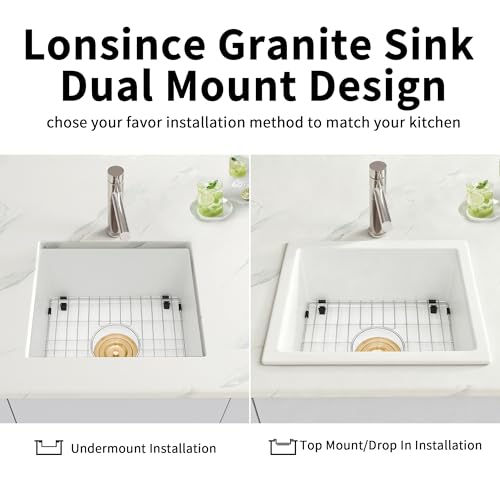 Lonsince White Bar Sink Undermount,16 X 18 inch Small Composite Bar Sink,Granite Kitchen & Bar Sinks (White, 16" X 18") - Image 2