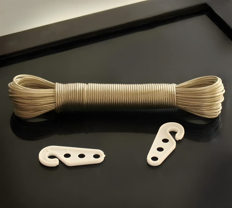 خط غسيل ملابس من حبل فولاذي مقاوم للصدأ مطلي بـ PVC من SR Traders مع 2 خطافات بلاستيكية مناسبة لتجفيف وتعليق الملابس لون عشوائي عبوة من 1 20 متر SR - Image 3