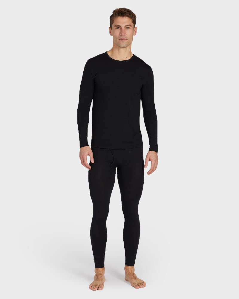32 Degrees Men's 2-Pack Performance Lightweight Thermal Baselayer Crewneck Long Sleeve Shirt Top | Moisture Wicking | Anti Odor, Black/Black, Large - Image 3