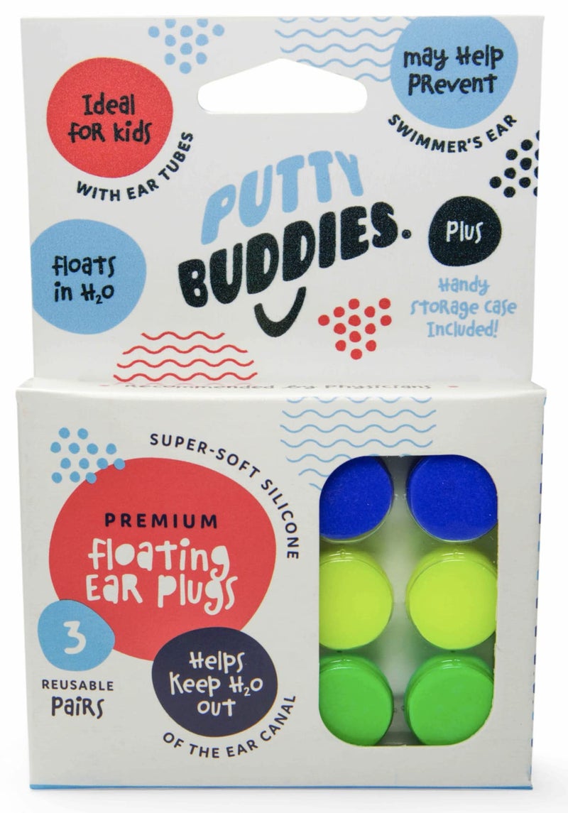 PUTTY BUDDIES Floating Earplugs 3-Pair Pack – Soft Silicone Ear Plugs for Swimming & Bathing – Invented by Physician – Block Water– Premium Swim Earplugs – Doctor Recommended – Ear Tubes - Image 1