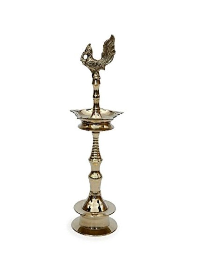 Purpledip Kuthu Vilakku Brass Oil Lamp Deepam Deepak Diya Peacock Design 11 inch (10984) - Image 1