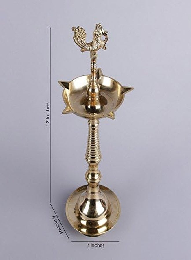 Purpledip Kuthu Vilakku Brass Oil Lamp Deepam Deepak Diya Peacock Design 11 inch (10984) - Image 3