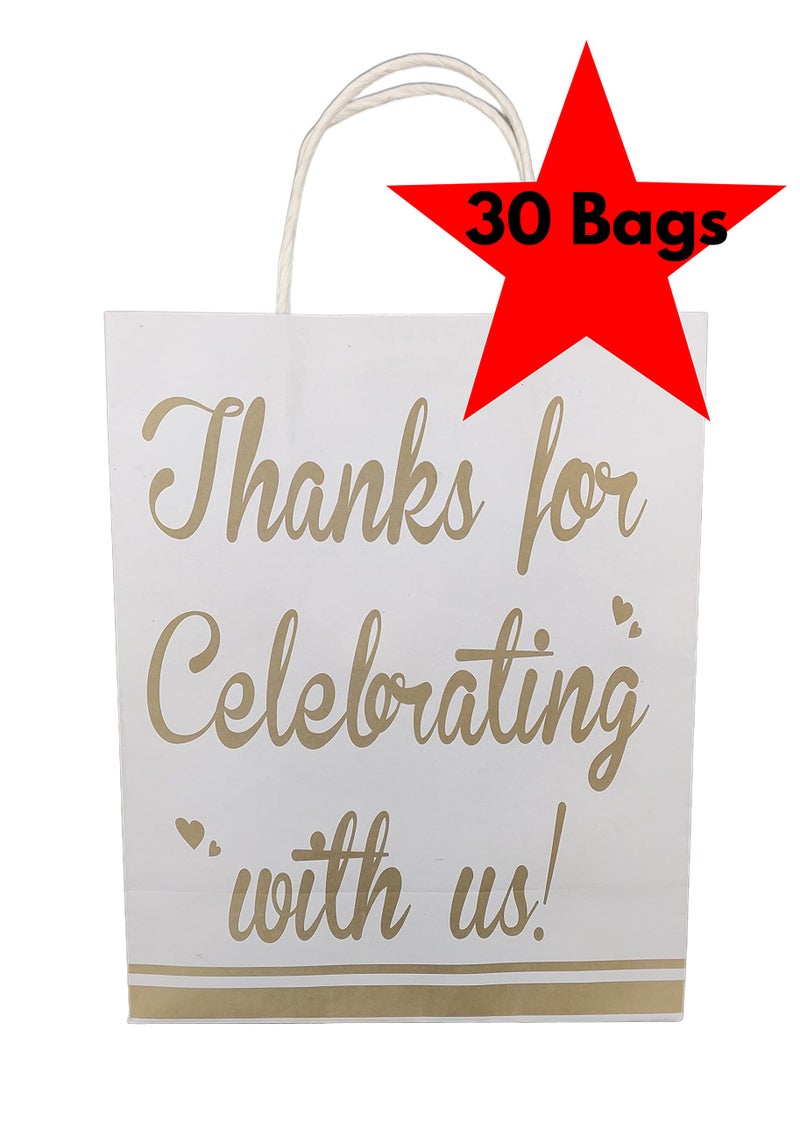 Arrow Paper Products Thank You Printed Paper Gift Bags For Return Gifts | Weddings | Birthday | Holiday Gifting & Presents (Size 17.78 X 7.62 X 22.86 Cm | Pack Of 30), White - Image 4