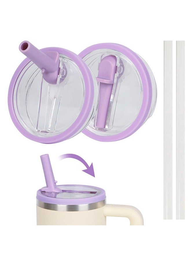 2 PACK 40 OZ TUMBLER FLIP STRAW LID , SPILL PROOF SPLASH RESISTANT TUMBLER LIDS,DUSTPROOF TUMBLER COVER, REUSABLE TUMBLER COVER(LIGHT PURPLE)