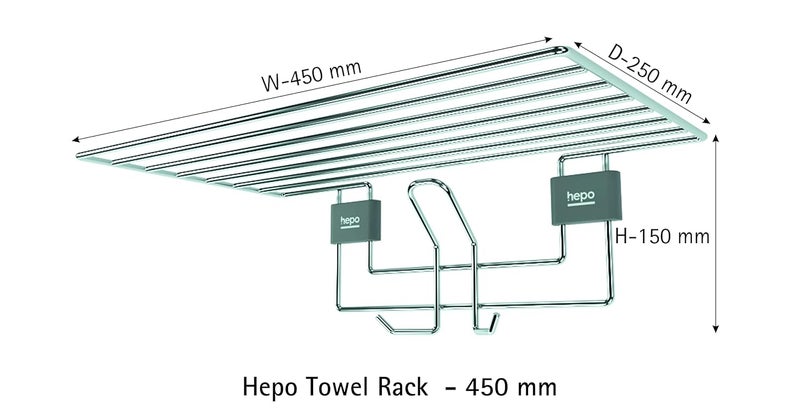 Hettich Hepo Stainless Steel Towel Rack for Bathroom/Towel Stand/Hanger/Bathroom Organizer Towel Rack, Bathroom Accessories | 5 Years Replacement Warranty Against Rusting- 450 mm, Silver Set of 1  - Image 2