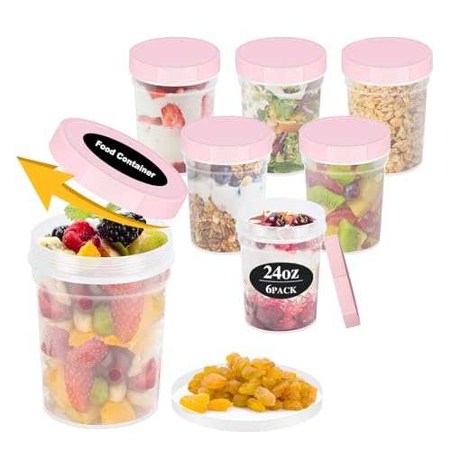 LEAWALK Reusable Food Freezer Storage Containers with Lids BPA Free Twist Top Deli Container Leak Proof Stackable Microwave and Dishwasher Safe 6 Pink 24oz6Pack 24oz - Image 1