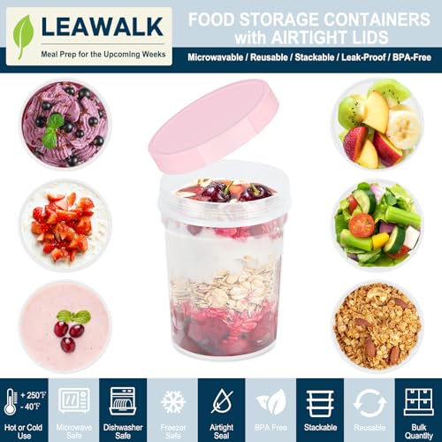 LEAWALK Reusable Food Freezer Storage Containers with Lids BPA Free Twist Top Deli Container Leak Proof Stackable Microwave and Dishwasher Safe 6 Pink 24oz6Pack 24oz - Image 3