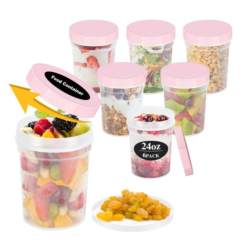 LEAWALK Reusable Food Freezer Storage Containers with Lids BPA Free Twist Top Deli Container Leak Proof Stackable Microwave and Dishwasher Safe 6 Pink 24oz6Pack 24oz - Image 2