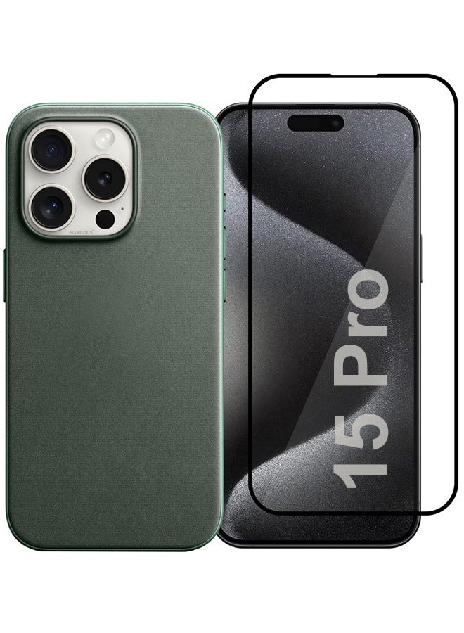 MARGOUN 2 Packs For iPhone 15 Pro Case and Screen Protector FineWoven Case with MagSafe Durable and Heavy Protection Green green - Image 1