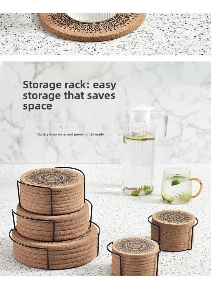 6-Piece Heat Resistant Set: Coasters & Pot Mats with Cork Base + Metal Holder | Wooden Insulation Mat for Table, Coffee, Tea - Image 4