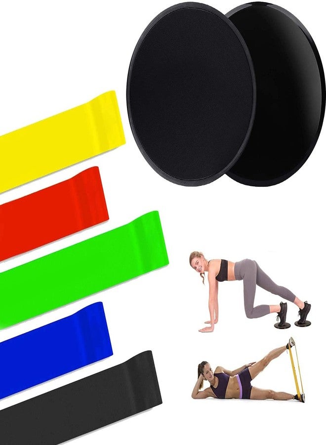 Slyk Resistance Loop Exercise Bands with 2 Dual Sided Core Sliders Discs for Squats, Stretching, Strength Training Exercises, HIPS & Glutes Heavy Workouts for Men & Women (Latex Bands + Sliders) - Image 1
