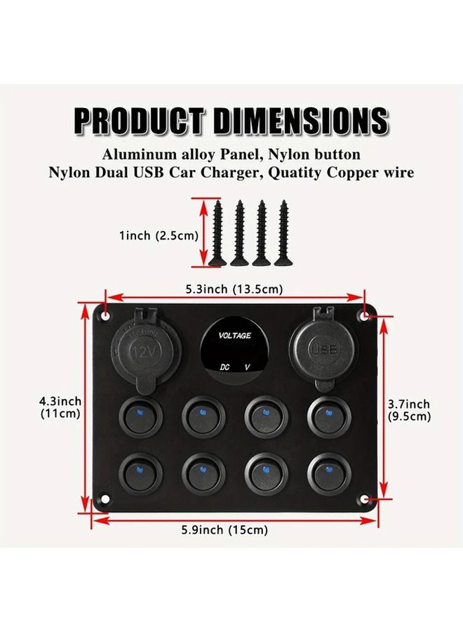 Blue 8 Gang Toggle Switch Panel Dual USB Charger Digital Voltmeter 12V Cigarette Lighter Socket - Image 3