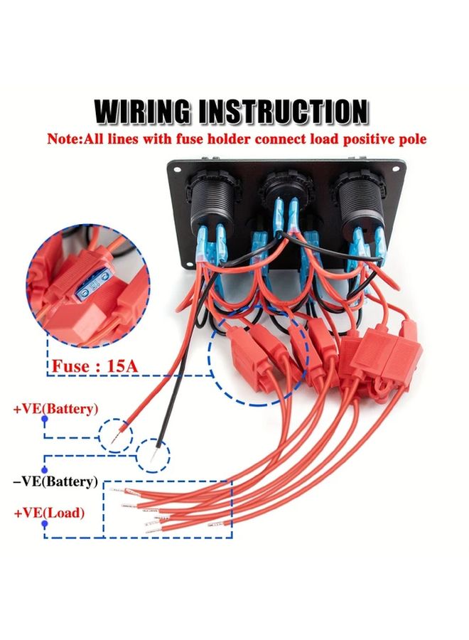 Blue 8 Gang Toggle Switch Panel Dual USB Charger Digital Voltmeter 12V Cigarette Lighter Socket - Image 4
