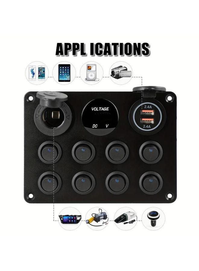 Blue 8 Gang Toggle Switch Panel Dual USB Charger Digital Voltmeter 12V Cigarette Lighter Socket - Image 5
