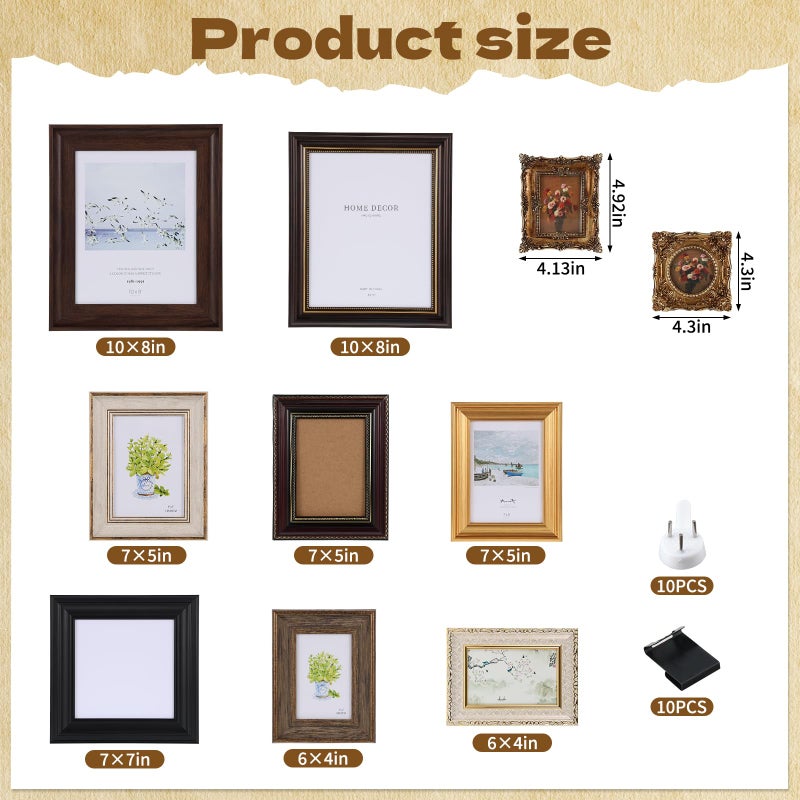 Foxtell 10 Pack Vintage Picture Frames for Wall or Tabletop Display Ornate Vintage Picture Frames Vintage Wall Art for Gallery Bedroom Living Room Antique Photo Frame for Wall DÃ©cor(Modern) - Image 2