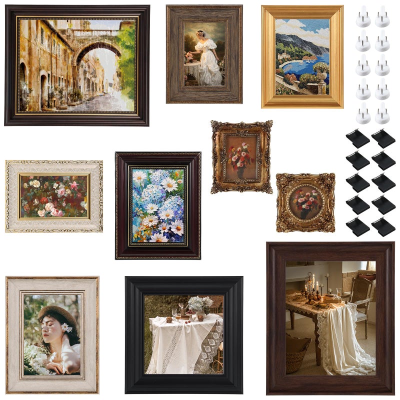 Foxtell 10 Pack Vintage Picture Frames for Wall or Tabletop Display Ornate Vintage Picture Frames Vintage Wall Art for Gallery Bedroom Living Room Antique Photo Frame for Wall DÃ©cor(Modern) - Image 1