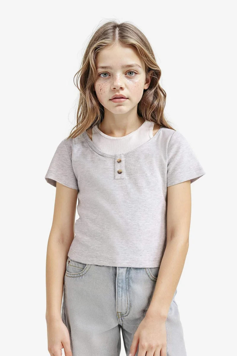 DeFacto Girl Cropped Fit Anime Printed Ribbed T-Shirt