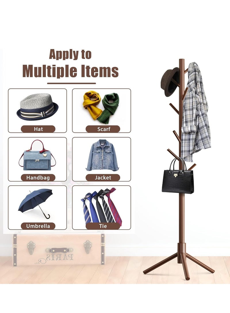 Generic Coat Rack, Freestanding Coat Rack with 8 Hooks and 3 Adjustable Size Tree Coat Racks for Bedroom, Hallway, Entrance, Office, for Hats, Coats, Scarves, Handbags(Walnut)  - Image 1