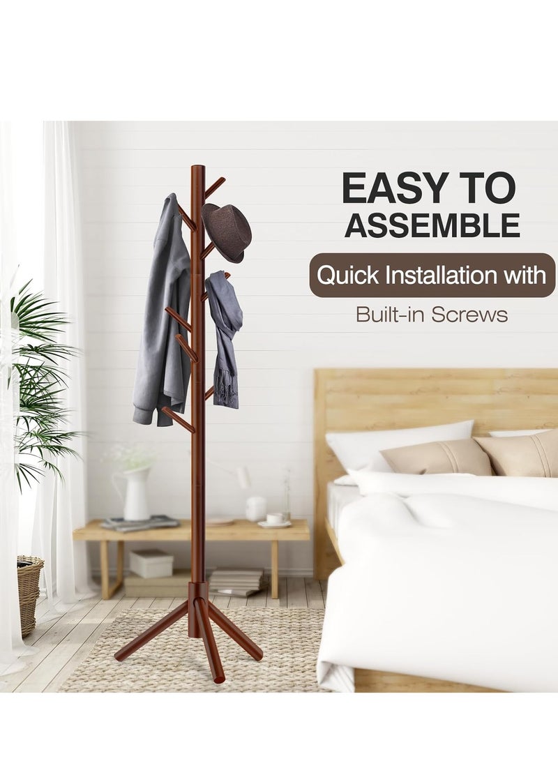 Generic Coat Rack, Freestanding Coat Rack with 8 Hooks and 3 Adjustable Size Tree Coat Racks for Bedroom, Hallway, Entrance, Office, for Hats, Coats, Scarves, Handbags(Walnut)  - Image 4