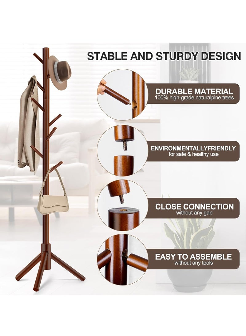 Generic Coat Rack, Freestanding Coat Rack with 8 Hooks and 3 Adjustable Size Tree Coat Racks for Bedroom, Hallway, Entrance, Office, for Hats, Coats, Scarves, Handbags(Walnut)  - Image 5