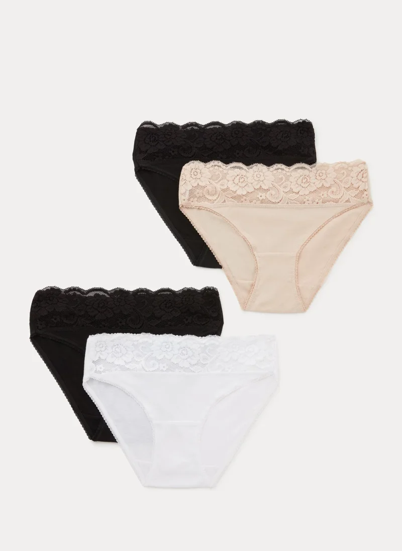 Matalan 4 Pack Lace Trim High Leg Knickers