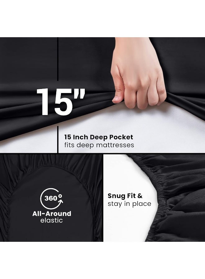 Utopia Bedding Twin Fitted Sheet Bottom Sheet Deep Pocket Soft Microfiber Shrinkage and Fade Resistant Easy Care 1 Fitted Sheet Only Black - Image 3