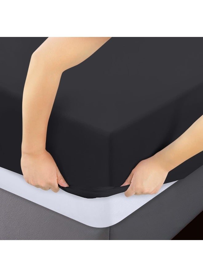 Utopia Bedding Twin Fitted Sheet Bottom Sheet Deep Pocket Soft Microfiber Shrinkage and Fade Resistant Easy Care 1 Fitted Sheet Only Black - Image 2