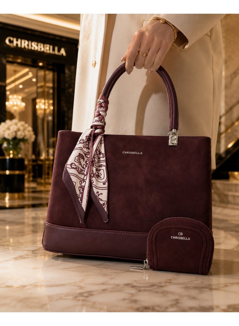 Chrisbella Bag - Wine Red Color (Hand bag and Shoulder Bag) + Pocket Bag (28.5 * 12 * 21 CM) - Image 1