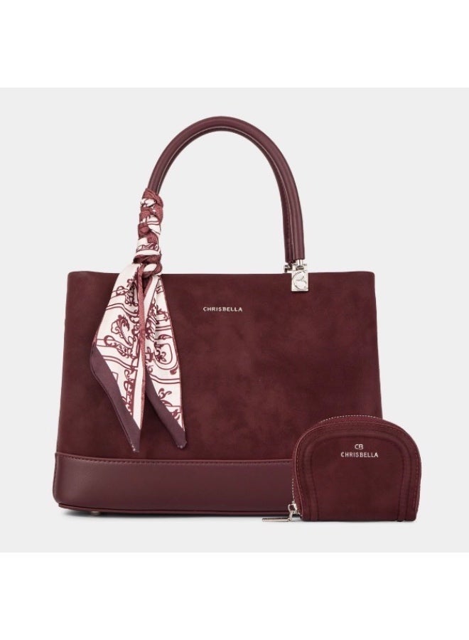 Chrisbella Bag - Wine Red Color (Hand bag and Shoulder Bag) + Pocket Bag (28.5 * 12 * 21 CM) - Image 2