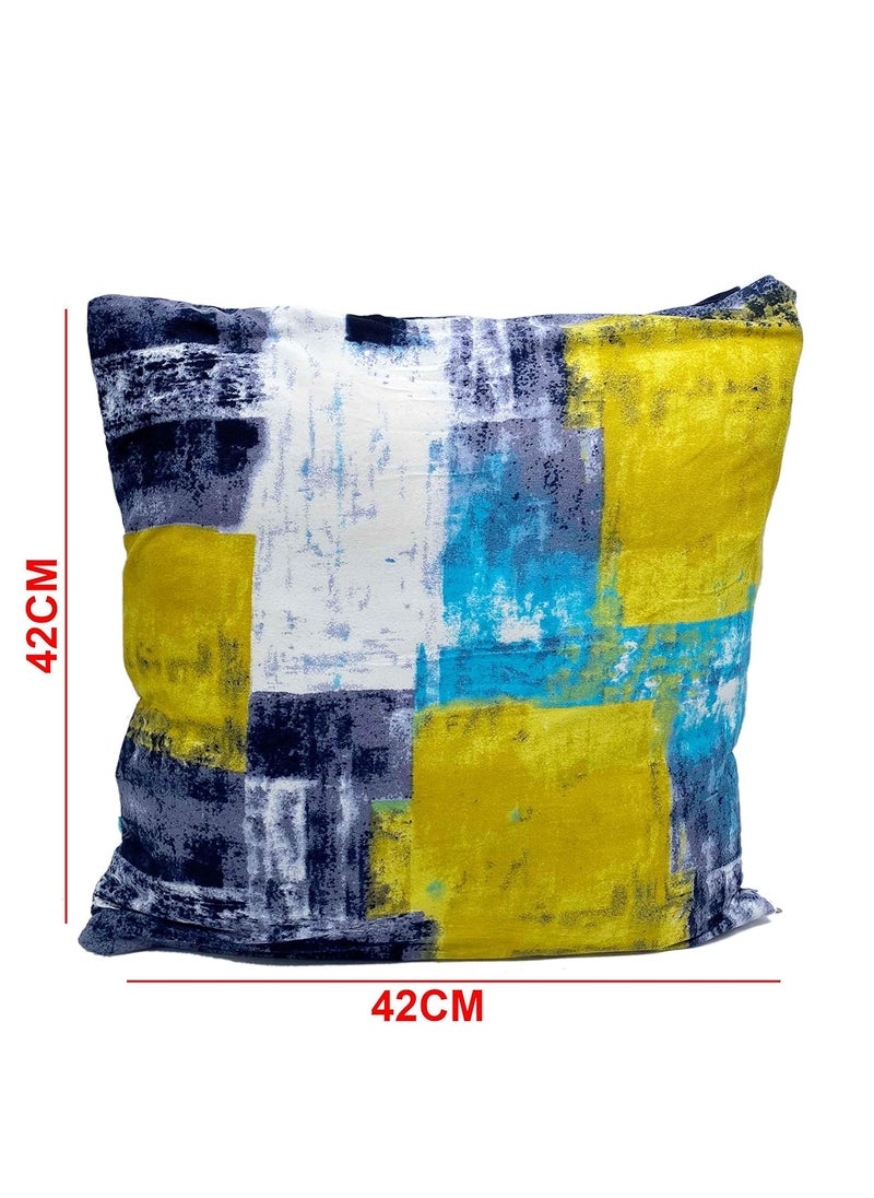 HOUSE OF QUIRK - House of Quirk Polyester Throw Pillow Case Cushion Cover Home Sofa Decorative Cover Only, No Insert (16.5x16.5 inch, Yellow Grey Con) -Pack of 2 - Image 1