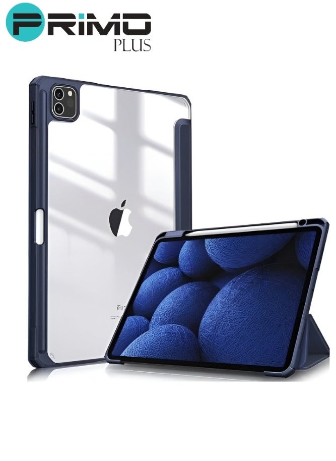 PRIMO PLUS - Protective Case Cover For Apple iPad 11 inch (2021/2020) Generation with Pencil Holder, Supports Apple Pencil Charging and Touch ID, Clear Transparent Case with Auto Wake/Sleep, Blue - Image 1