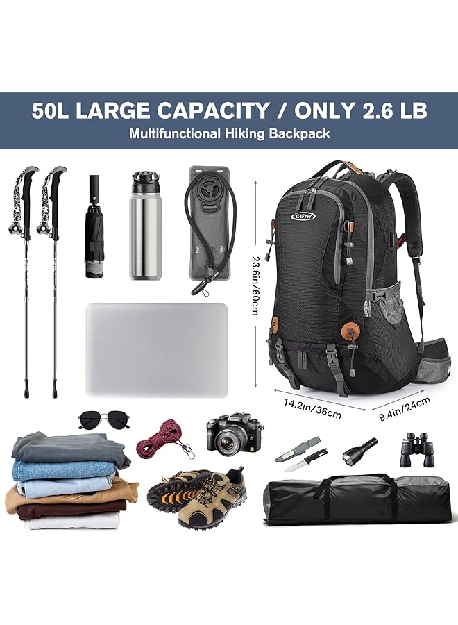 G4Free 50L Backpack Hiking Waterproof with Rain Cover Backpack Mountaineering Travel Camping Trekking Daypack Outdoor Sports for Men Women - Image 2