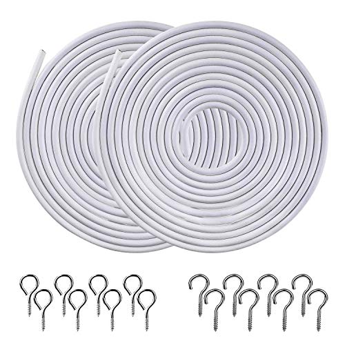 PINOWU [2 Pack] Pinowu White Curtain Wire, Plastic Coated Window Curtain Wire, Picture Hanging Wire with 8 Pairs of Screw Eyes and Hooks - Image 1